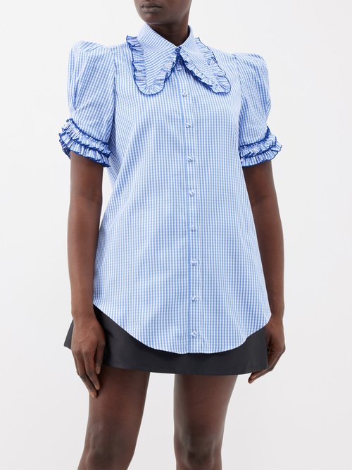 The Vampire's Wife - The Garland Cotton-gingham Blouse - Womens - Blue