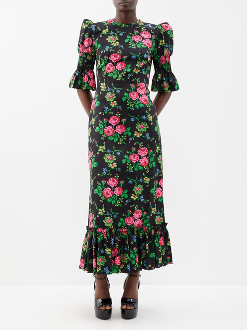 The Vampire's Wife - The Toto Gypsy Floral-print Cotton Midi Dress - Womens - Black