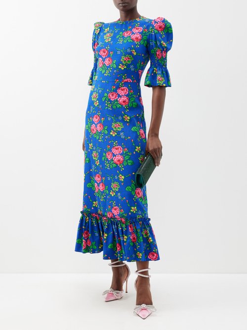 The Vampire's Wife - The Toto Ruffled Floral-print Cotton Dress - Womens - Blue Multi