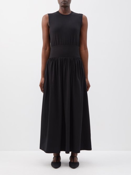 Toteme - Dropped-waist Organic-cotton Jersey Midi Dress - Womens - Black