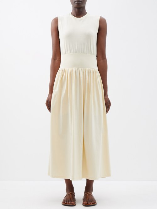 Toteme - Dropped-waist Organic-cotton Jersey Midi Dress - Womens - Vanilla