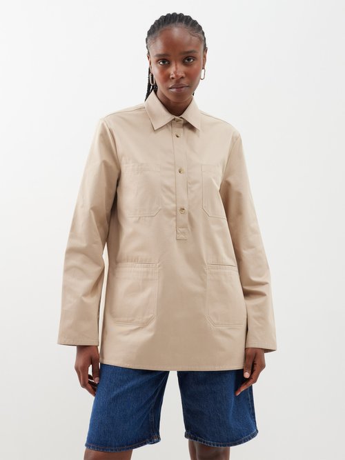 Toteme - Half-button Organic-cotton Shirt - Womens - Camel