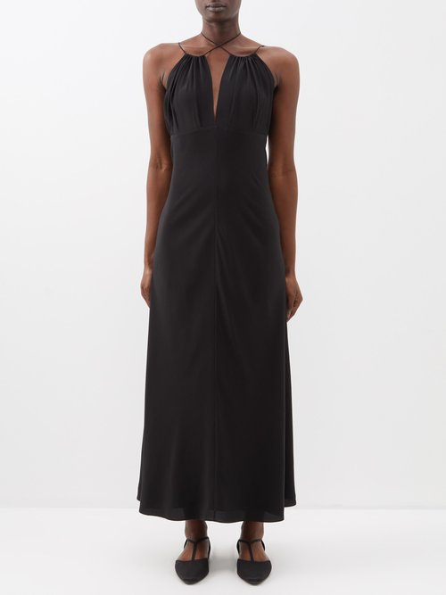Toteme - Halterneck Silk Crepe De Chine Maxi Dress - Womens - Black