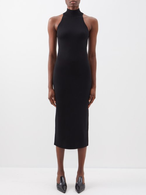 Toteme - High-neck Ribbed Wool-blend Midi Dress - Womens - Black
