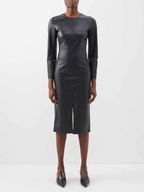 Toteme - Panelled Leather Midi Dress - Womens - Black
