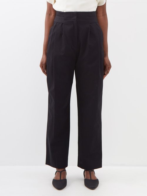 Toteme - Pleated Organic Cotton-twill Trousers - Womens - Black