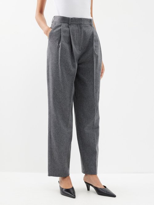 Toteme - Pleated Recycled Wool-blend Tailored Trousers - Womens - Grey