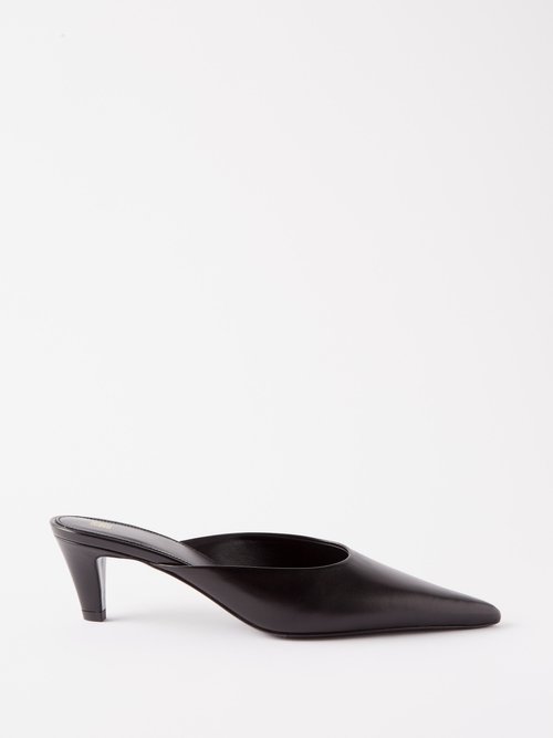 Toteme - Pointed-toe Leather Mules - Womens - Black