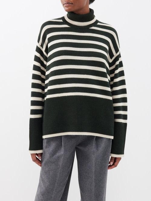 Toteme - Roll-neck Striped Wool Sweater - Womens - Green White