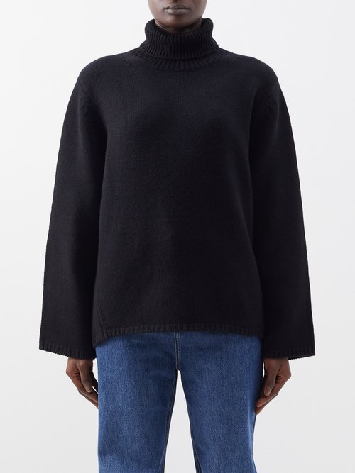 Toteme - Roll-neck Wool-blend Sweater - Womens - Black