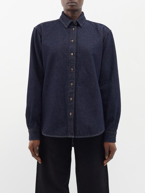 Toteme - Signature Organic-cotton Denim Shirt - Womens - Dark Blue