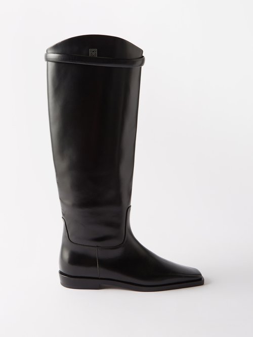 Toteme - Square-toe Leather Knee-high Boots - Womens - Black