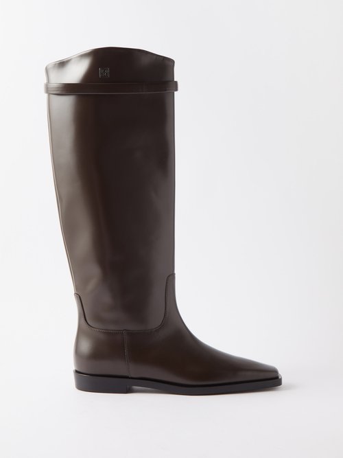 Toteme - Square-toe Leather Knee-high Boots - Womens - Brown