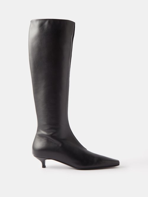 Toteme - The Slim Leather And Suede Knee-high Boots - Womens - Black