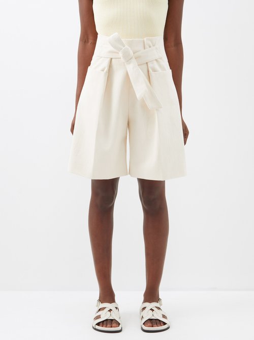 Toteme - Tie-waist Organic-cotton Shorts - Womens - Ecru