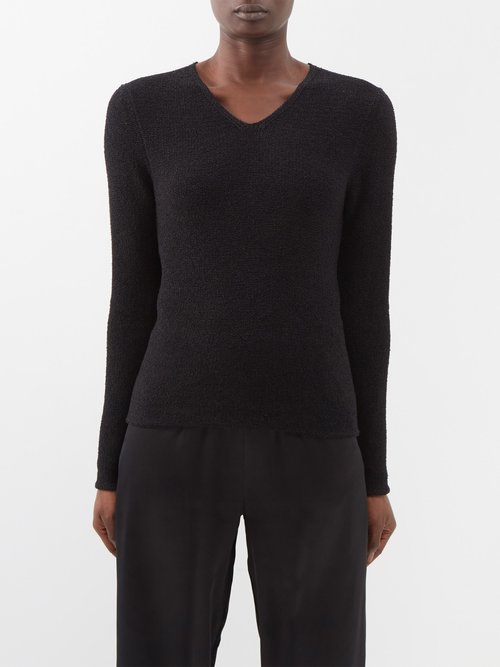 Toteme - V-neck Bouclé Sweater - Womens - Black