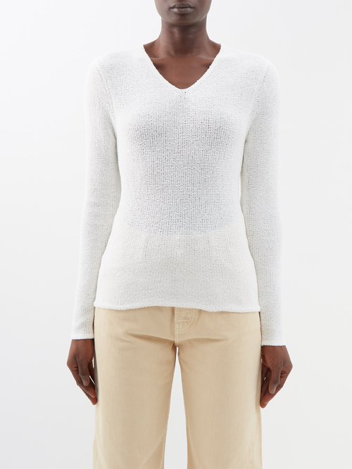 Toteme - V-neck Bouclé Sweater - Womens - Ivory