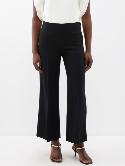 Toteme - Wide-leg Viscose-blend Crepe Trousers - Womens - Black