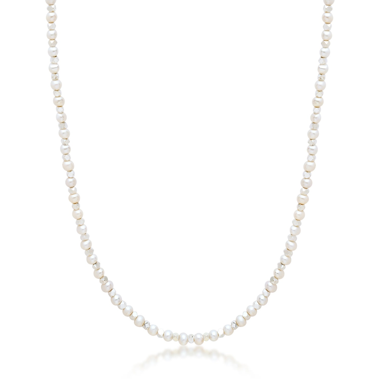 White / Silver Men's Mini Beaded Necklace With Pearls Nialaya