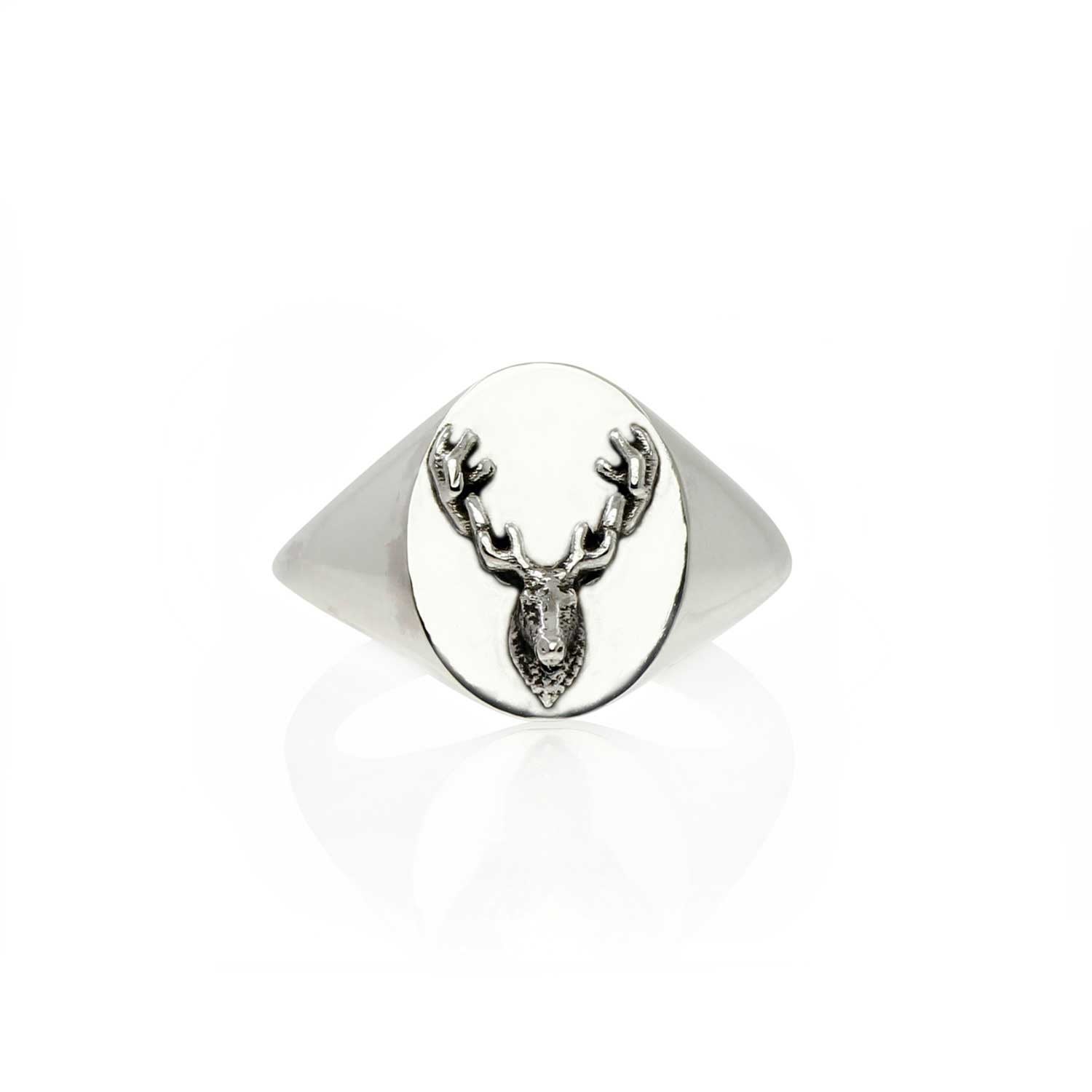 Women's Black / Grey / Silver Reindeer Head Signet Ring Silver No 13