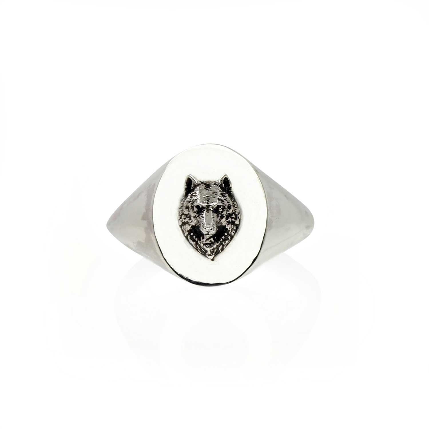Women's Black / Grey / Silver Wolf Signet Ring Silver No 13