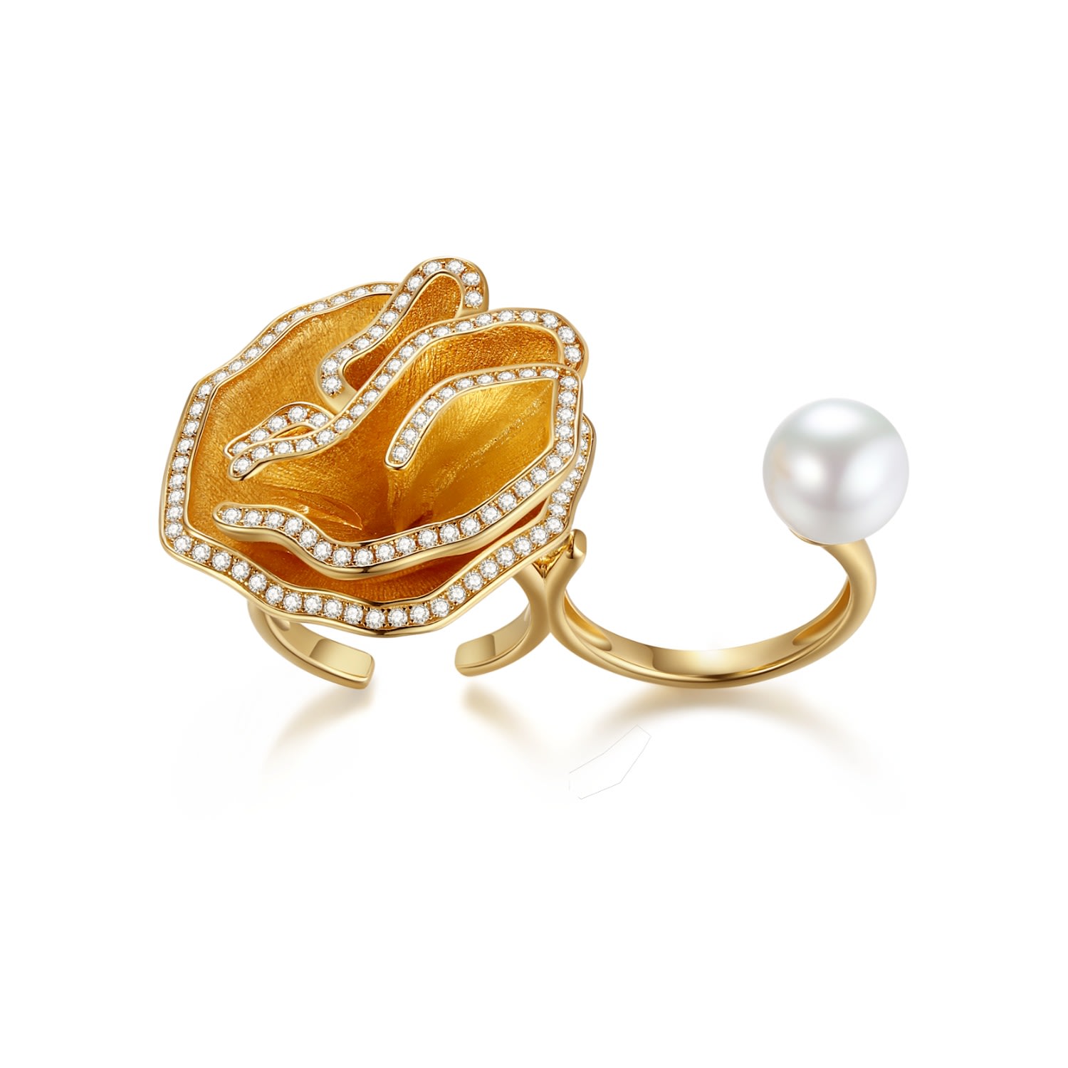 Women's Gold Quintessence Large Flower With Pearl Multiple Open Rings Georgia Wang Jewellery
