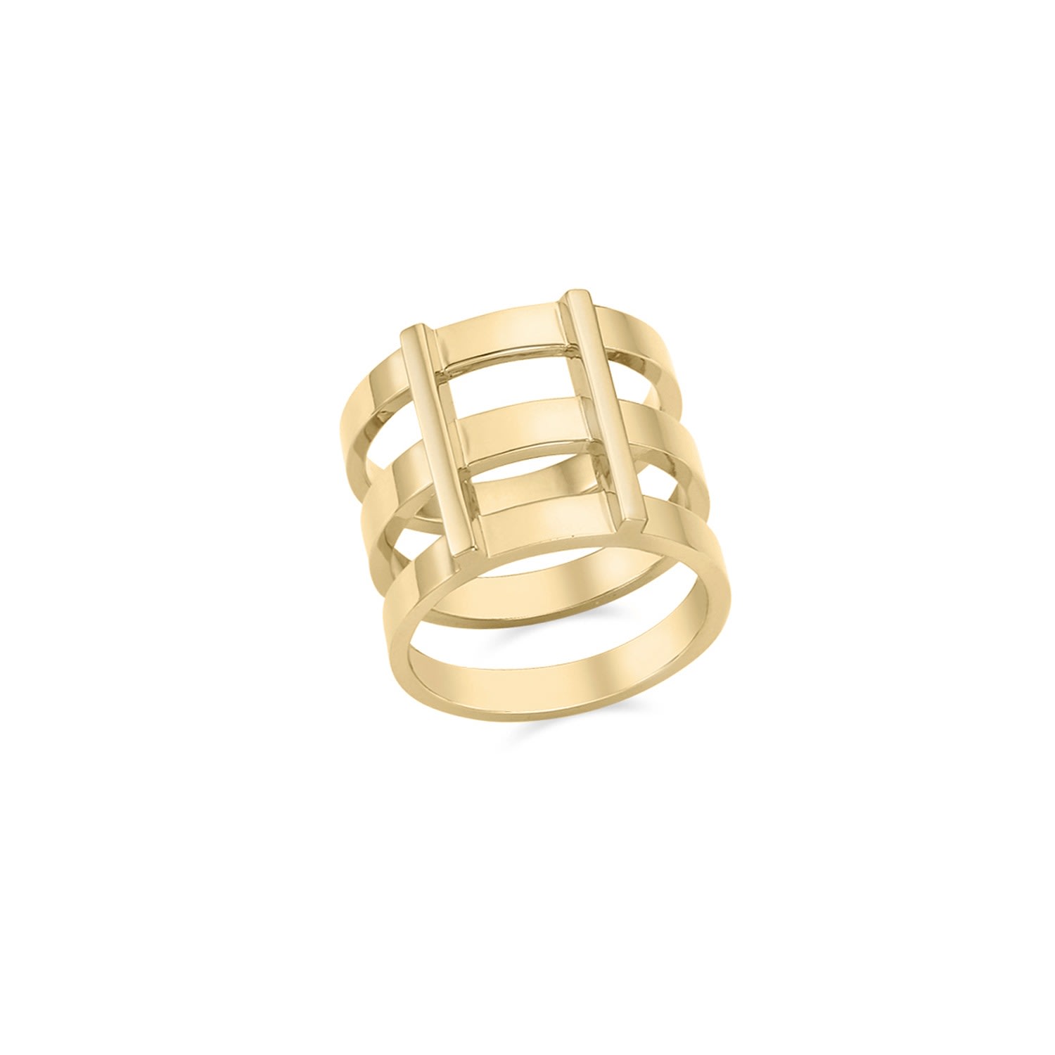 Women's Rascas R2 Triple Stacked Chunky Moderno Unisex Ring In Yellow Gold 925 Silver Ille Lan