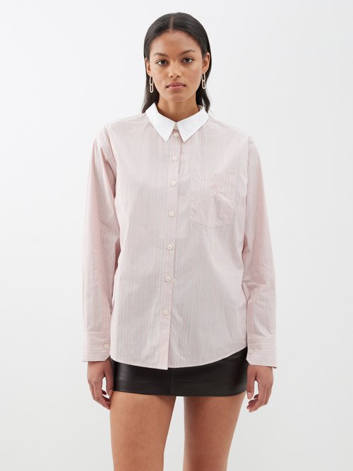 Acne Studios - Double-placket Striped Cotton-poplin Shirt - Womens - Pink White
