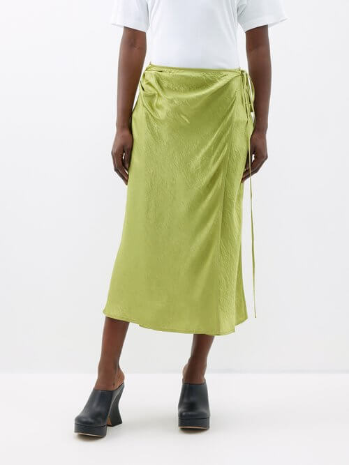 Acne Studios - Iala Satin Midi Skirt - Womens - Light Green