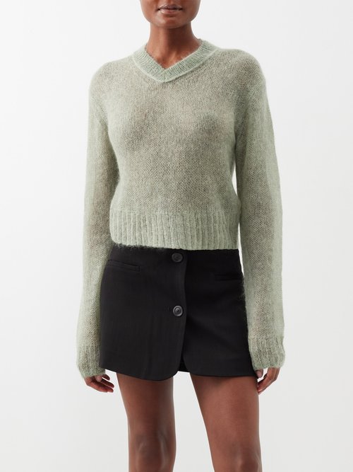 Acne Studios - Kosma V-neck Mohair-blend Sweater - Womens - Light Green