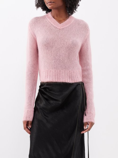 Acne Studios - Kosma V-neck Mohair-blend Sweater - Womens - Light Pink