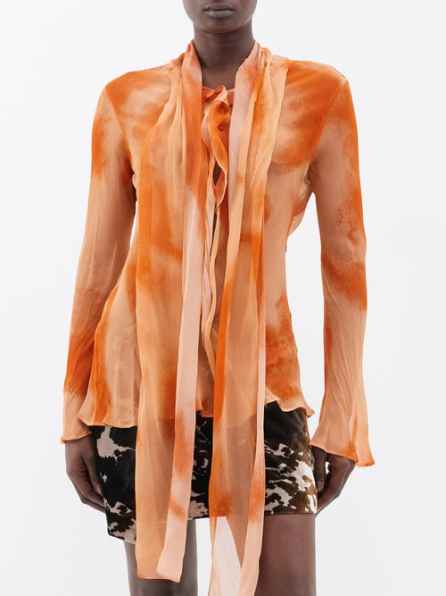 Acne Studios - Thelma Tie-dyed Chiffon Blouse - Womens - Orange Multi