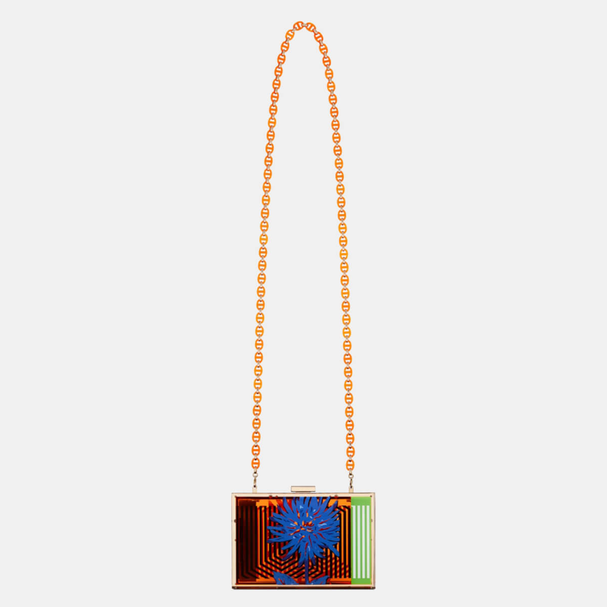 DIOR Bright Orange and Blue Transparent Resin with D-Flower Pop Print Minaudière Bag