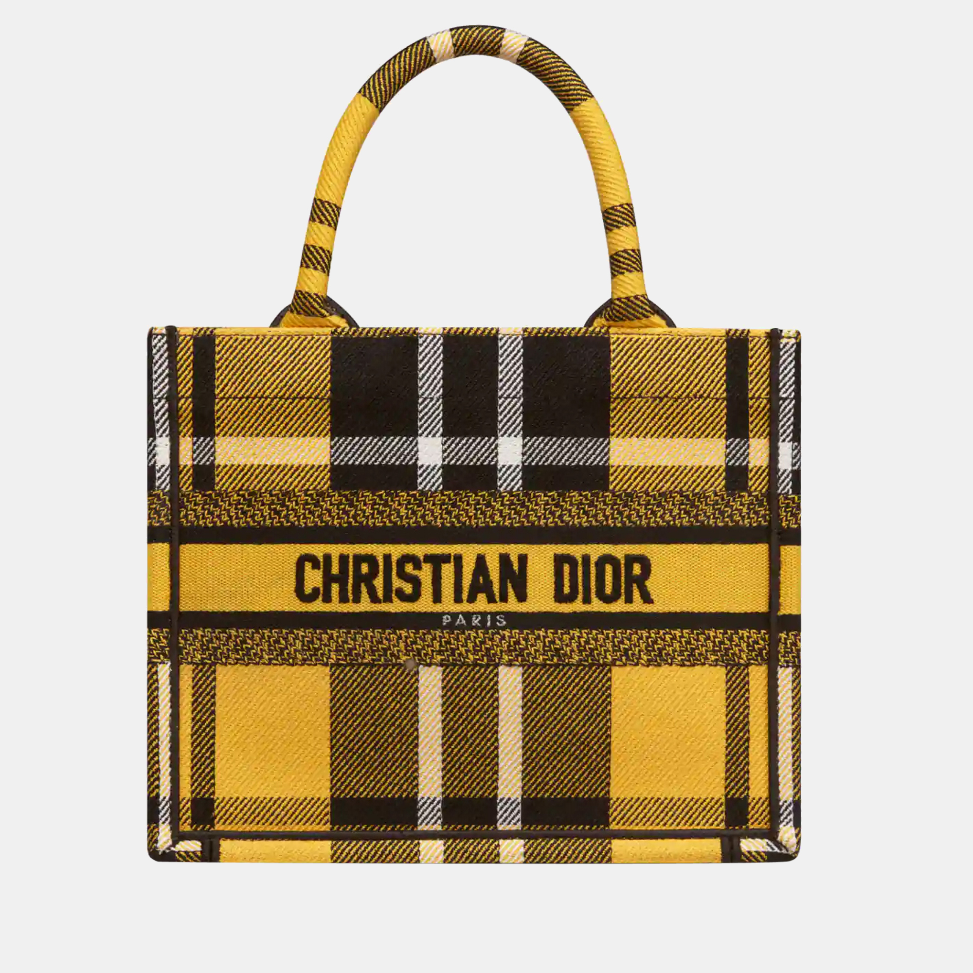 DIOR Yellow and Black Check'n'Dior Embroidery SMALL BOOK TOTE M1265ZRUY33CU