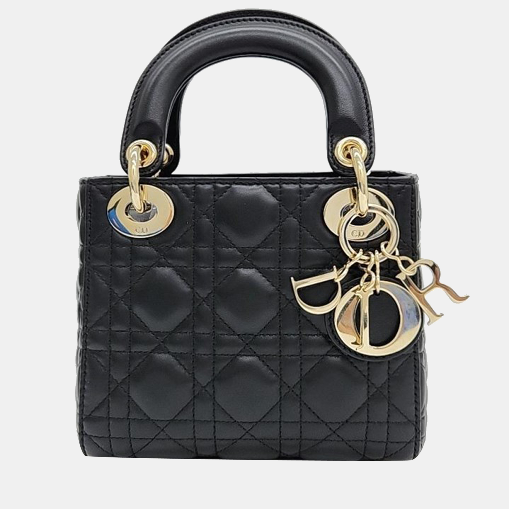 Dior Black Leather XS Cannage Lady Dior Top Handle Bag