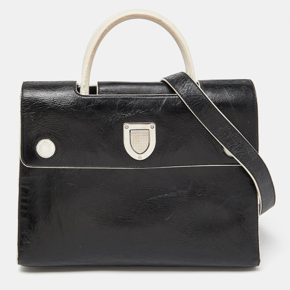 Dior Black/White Leather Medium Diorever Bag
