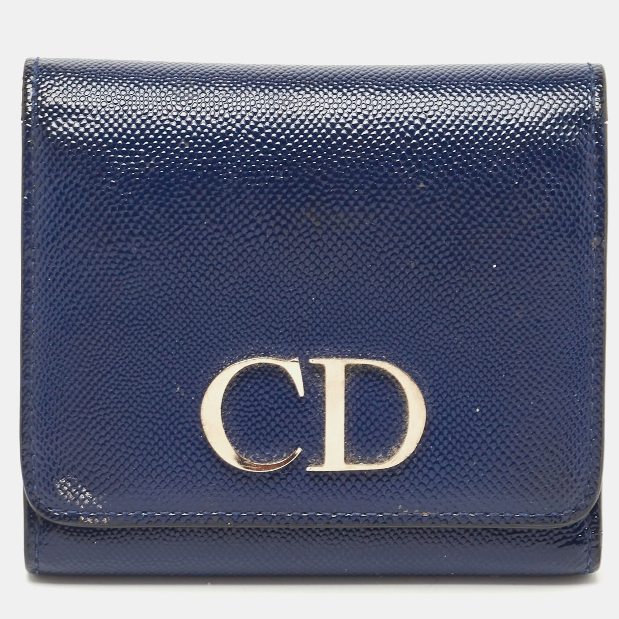 Dior Blue Patent Leather Mania Trifold Wallet