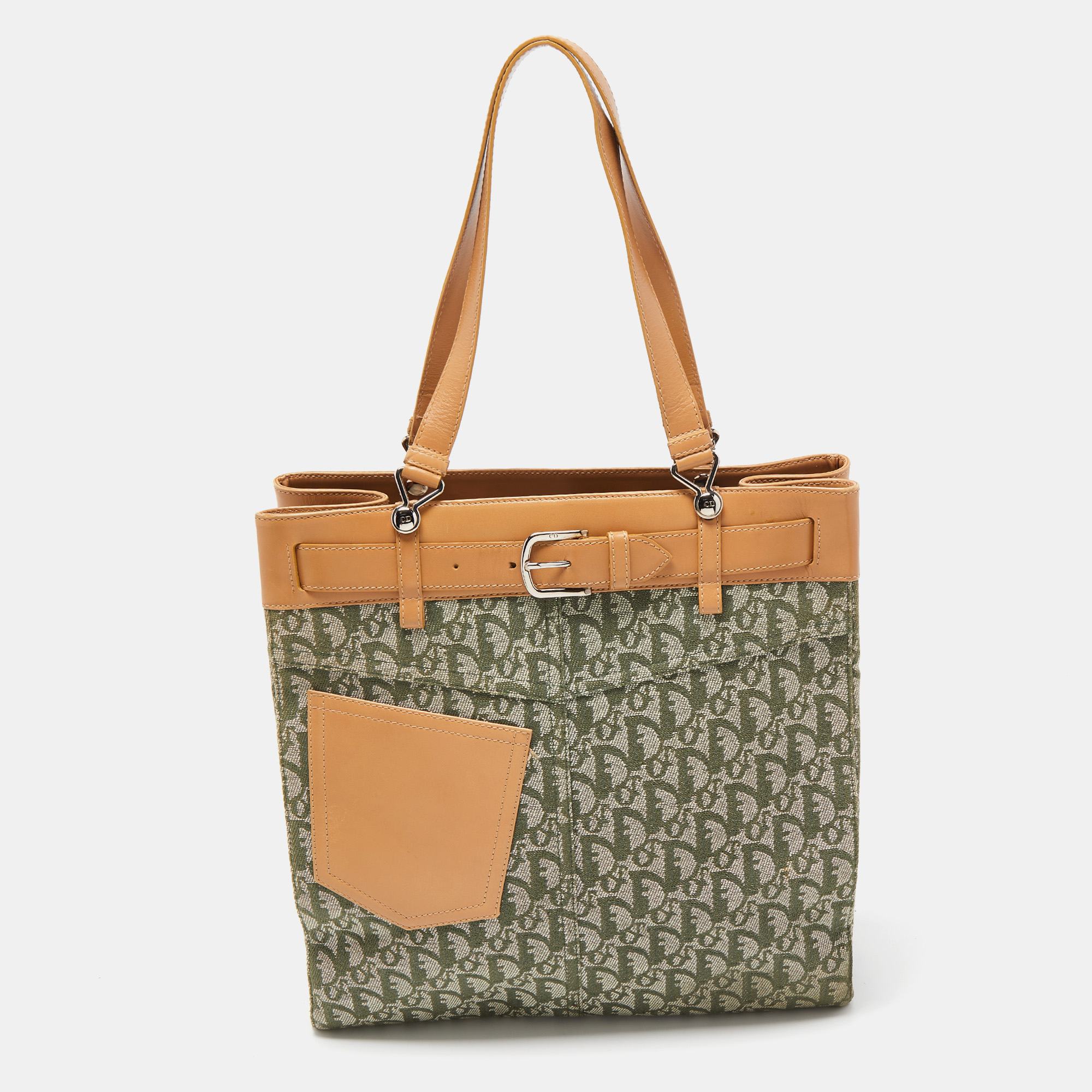 Dior Brown/Green Oblique Canvas Trotter Tote Bag