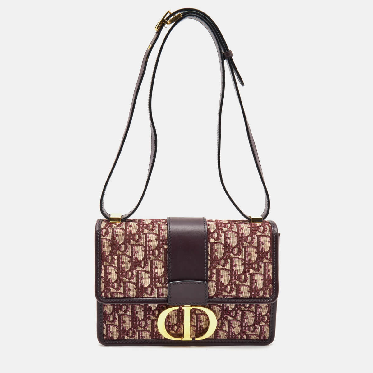 Dior Burgundy Oblique Canvas and Leather 30 Montaigne Shoulder Bag