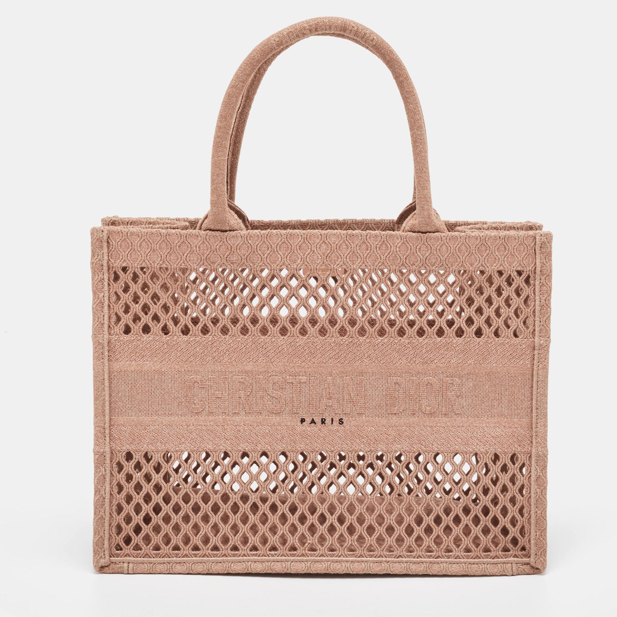 Dior Clay Fishnet Mesh Embroidered Canvas Medium Book Tote