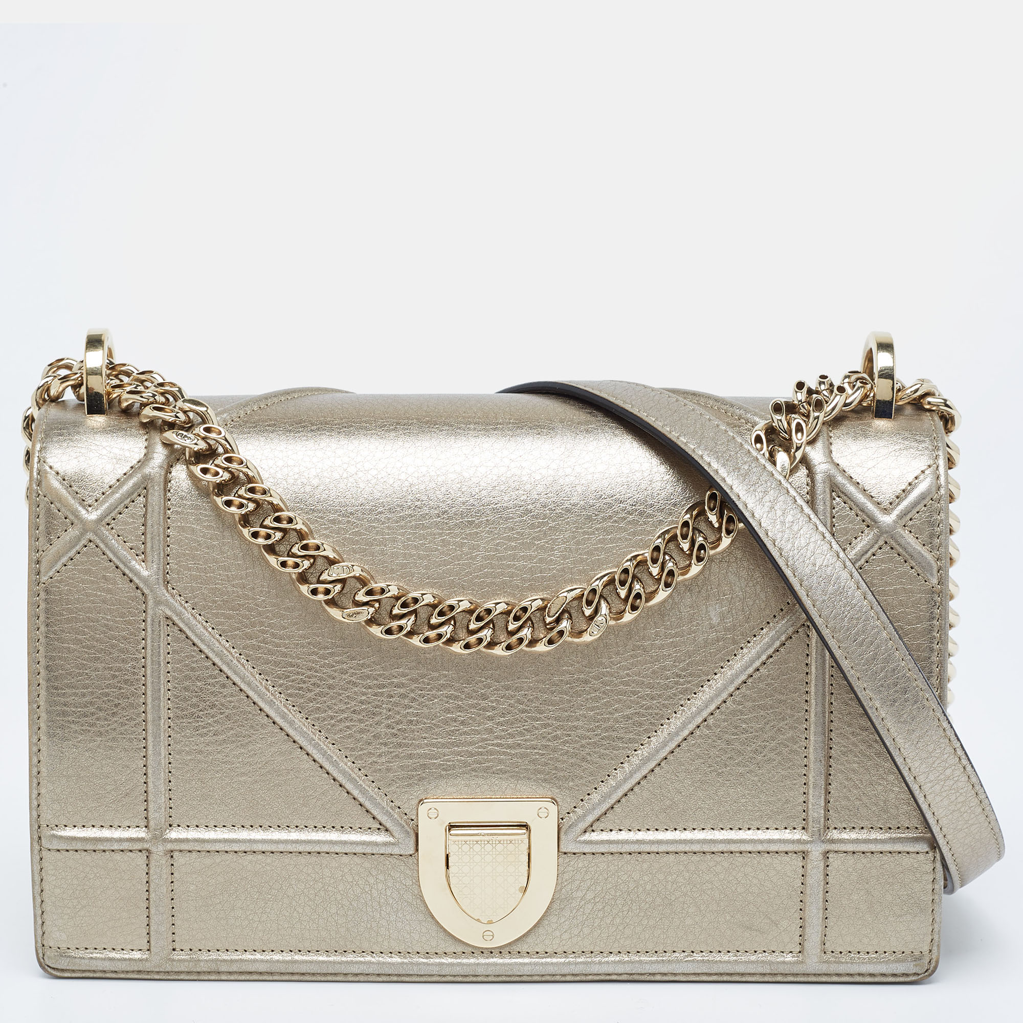 Dior Gold Leather Medium Diorama Flap Shoulder Bag