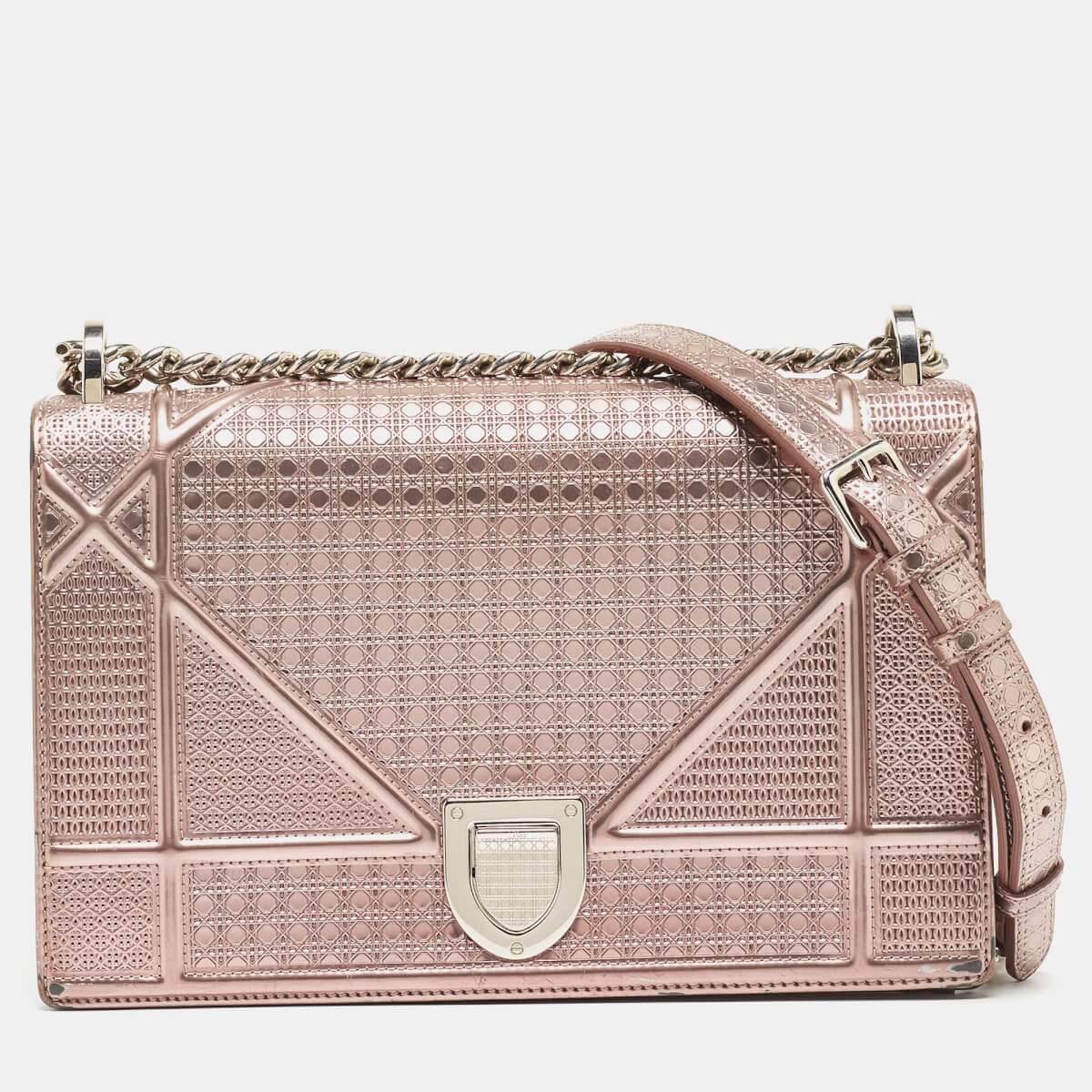 Dior Pink Microcannage Patent and Leather Medium Diorama Flap Shoulder Bag