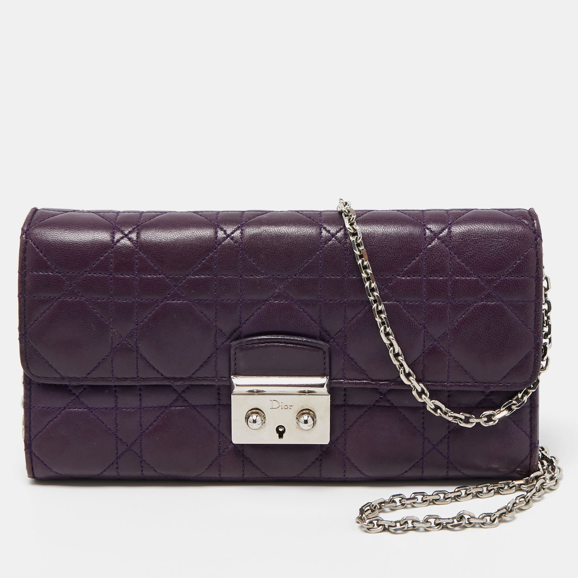 Dior Purple Cannage Leather Miss Dior Promenade Wallet on Chain