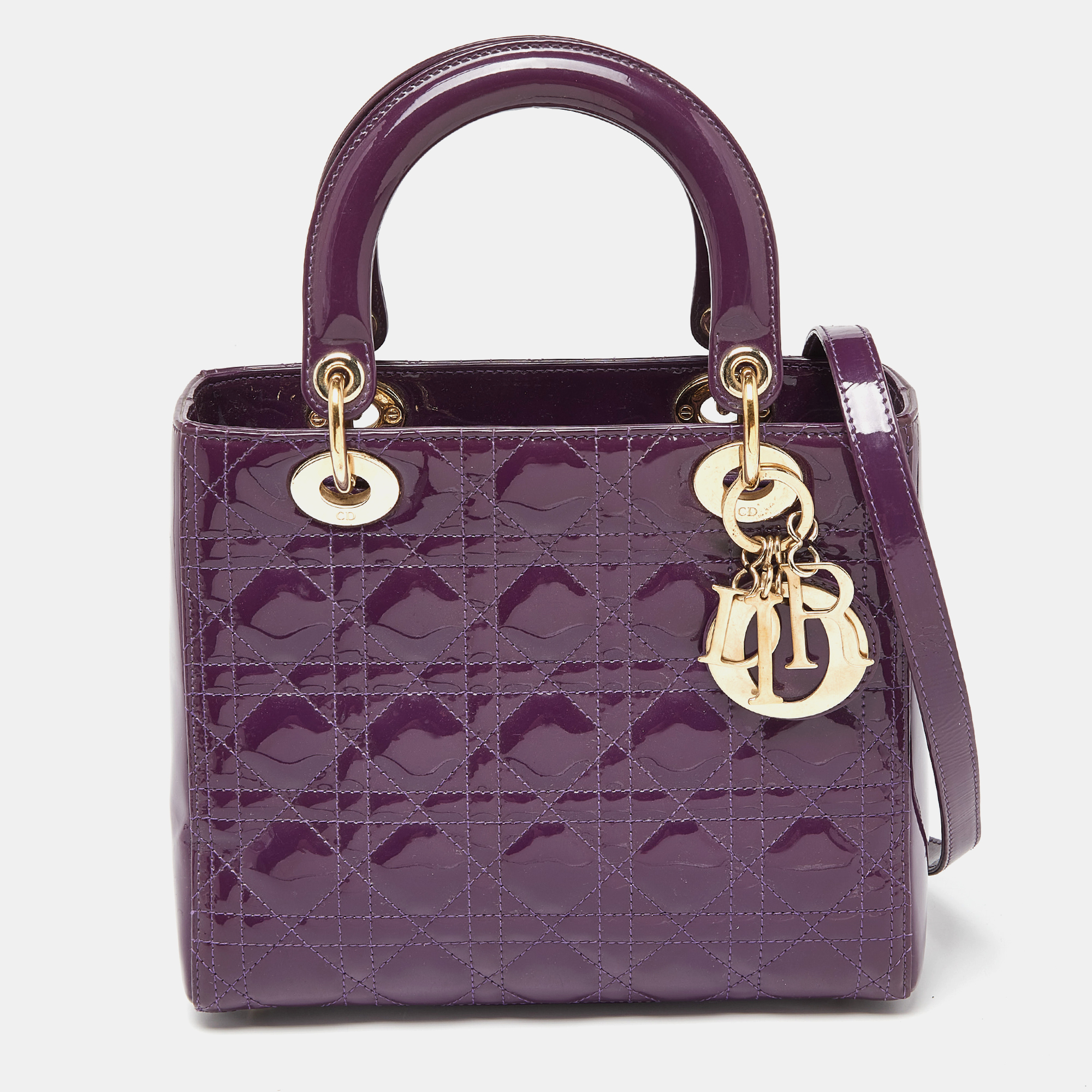 Dior Purple Cannage Patent Leather Medium Lady Dior Tote
