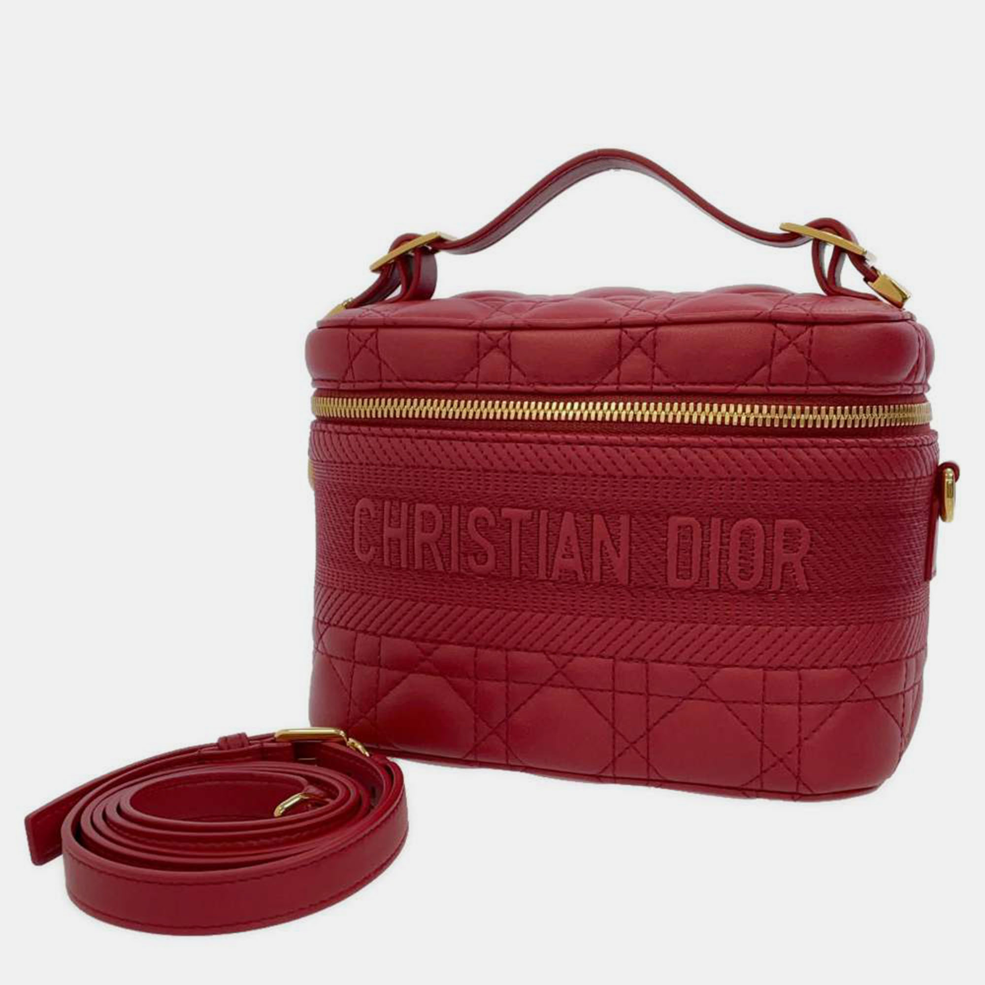 Dior Red Cannage Leather Small Vanity Shoulder Bag