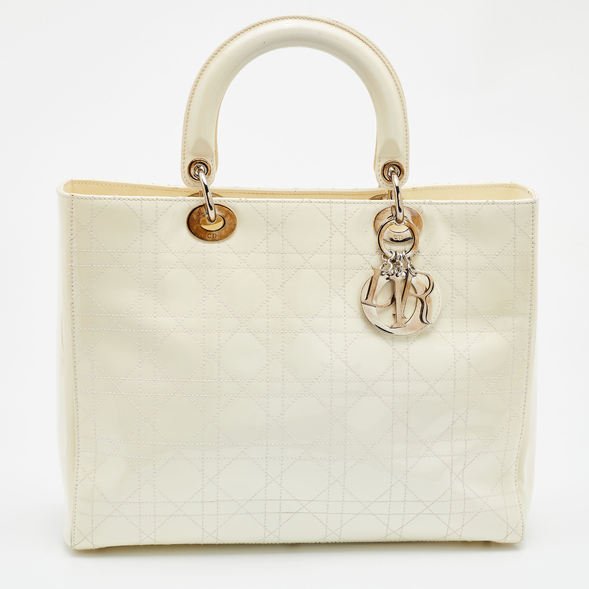 Dior White Cannage Patent Leather Large Lady Dior Tote