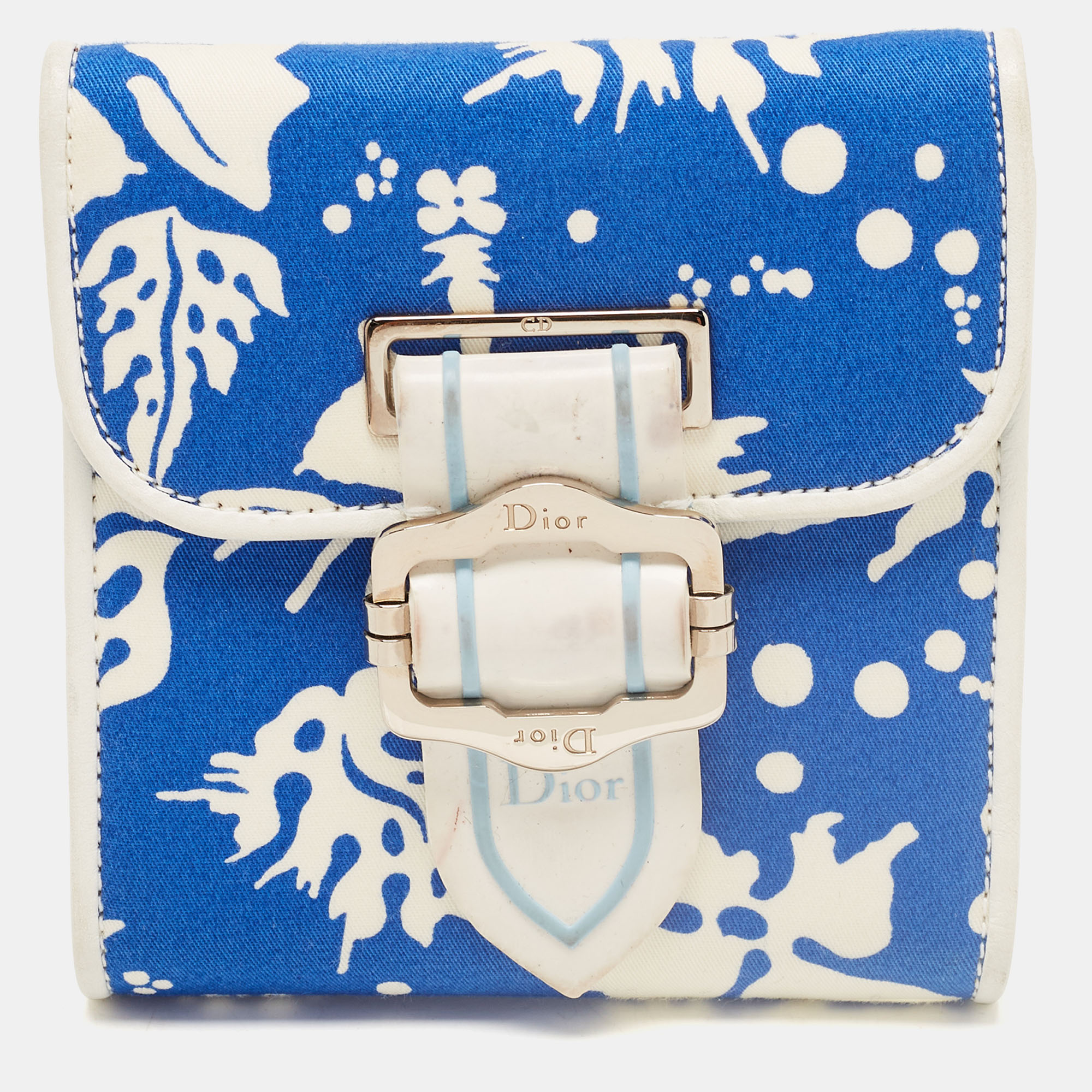 Dior White/Blue Printed Fabric Trifold Wallet