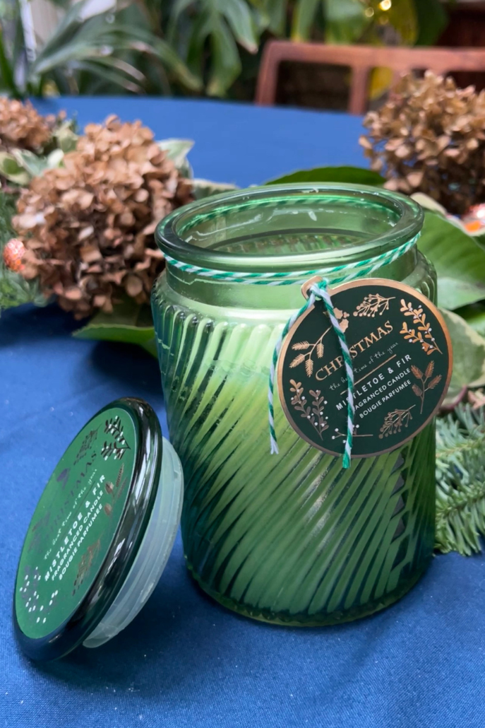 Fir Scented Ribbed Glass Candle