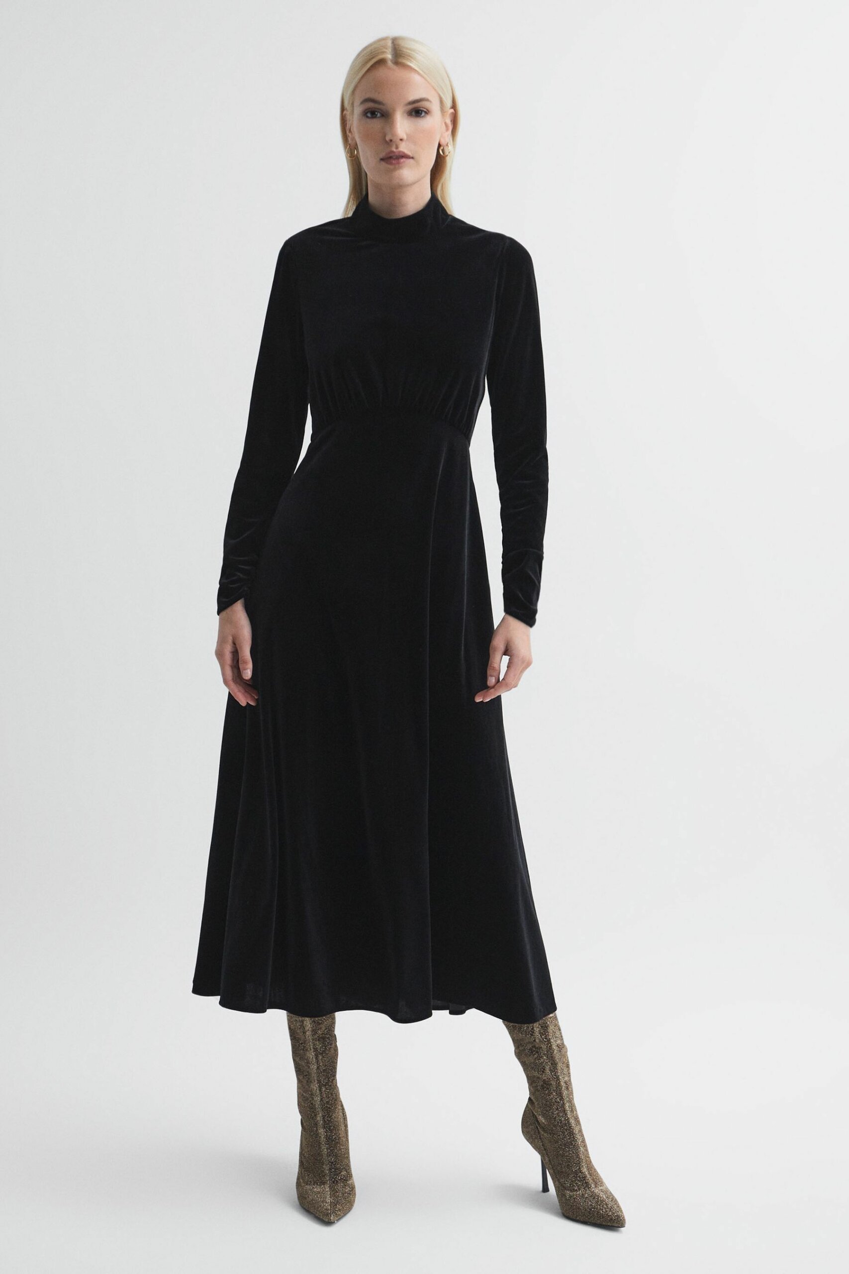 Florere - Velvet Midi Dress, Black