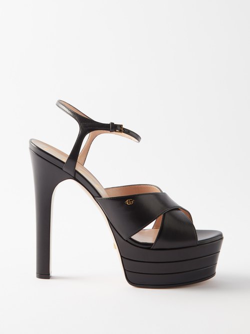 Gucci - Angel 95 Leather Platform Sandals - Womens - Black